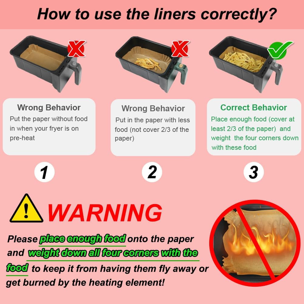 100Pcs Air Fryer Liners for Ninja Dual, Air Fryer AF300UK AF400UK Accessories, Disposable Airfryer Parchment Paper Liners, Compatible with Ninja, Breville, Tower & Other Dual Zone Fryers