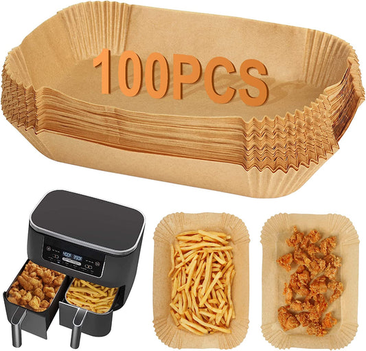 100Pcs Air Fryer Liners for Ninja Dual, Air Fryer AF300UK AF400UK Accessories, Disposable Airfryer Parchment Paper Liners, Compatible with Ninja, Breville, Tower & Other Dual Zone Fryers
