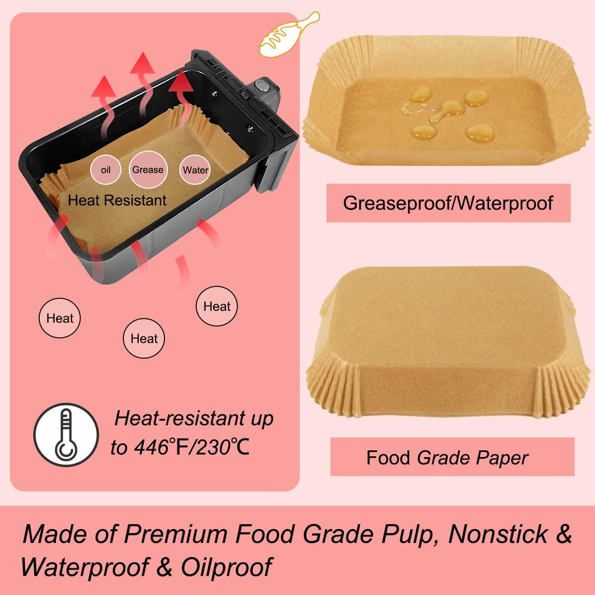 100Pcs Air Fryer Liners for Ninja Dual, Air Fryer AF300UK AF400UK Accessories, Disposable Airfryer Parchment Paper Liners, Compatible with Ninja, Breville, Tower & Other Dual Zone Fryers