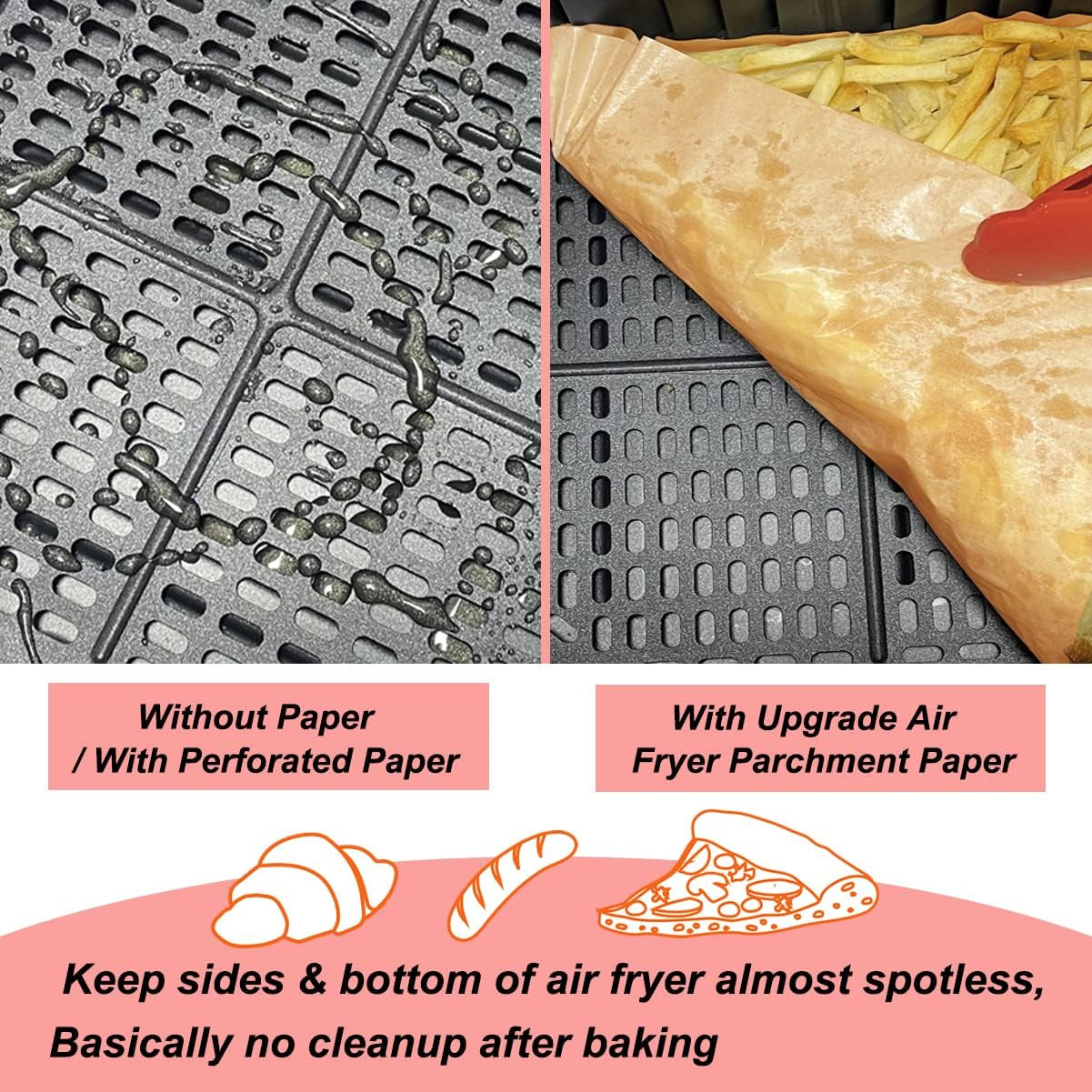 100Pcs Air Fryer Liners for Ninja Dual, Air Fryer AF300UK AF400UK Accessories, Disposable Airfryer Parchment Paper Liners, Compatible with Ninja, Breville, Tower & Other Dual Zone Fryers
